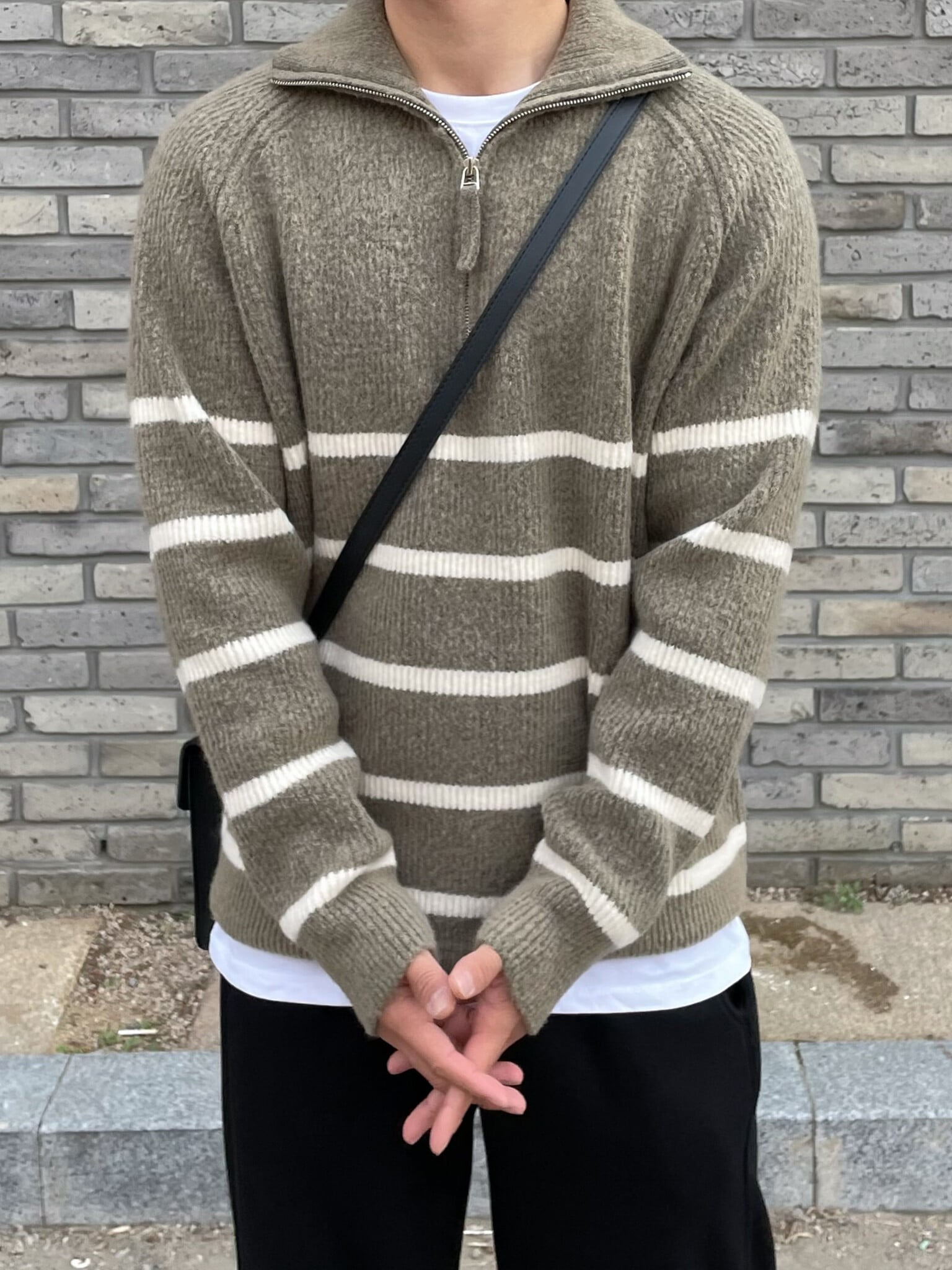 stripe half neck zip-up knit (5color)