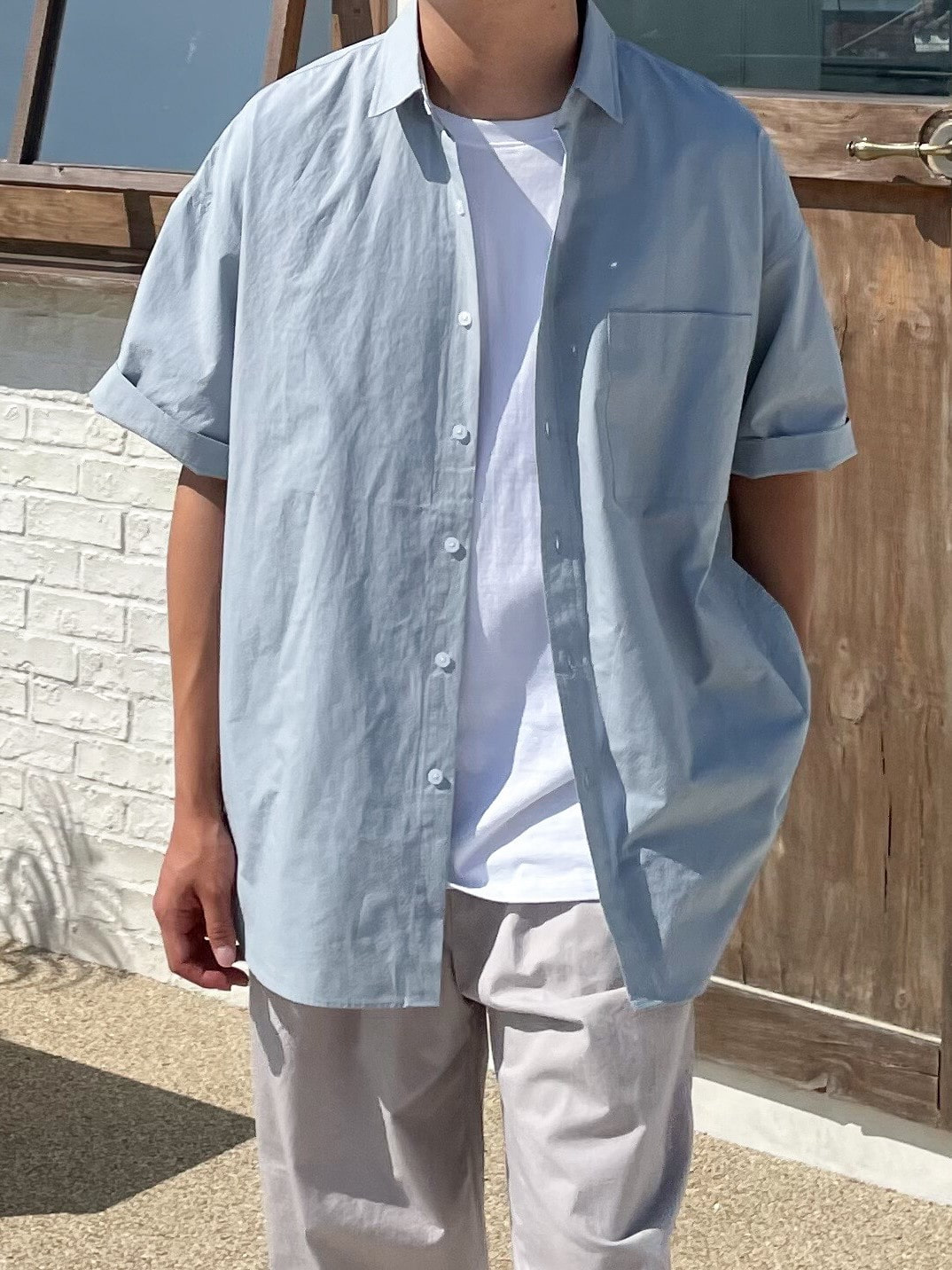 over-fit cotton half shirt (2color)