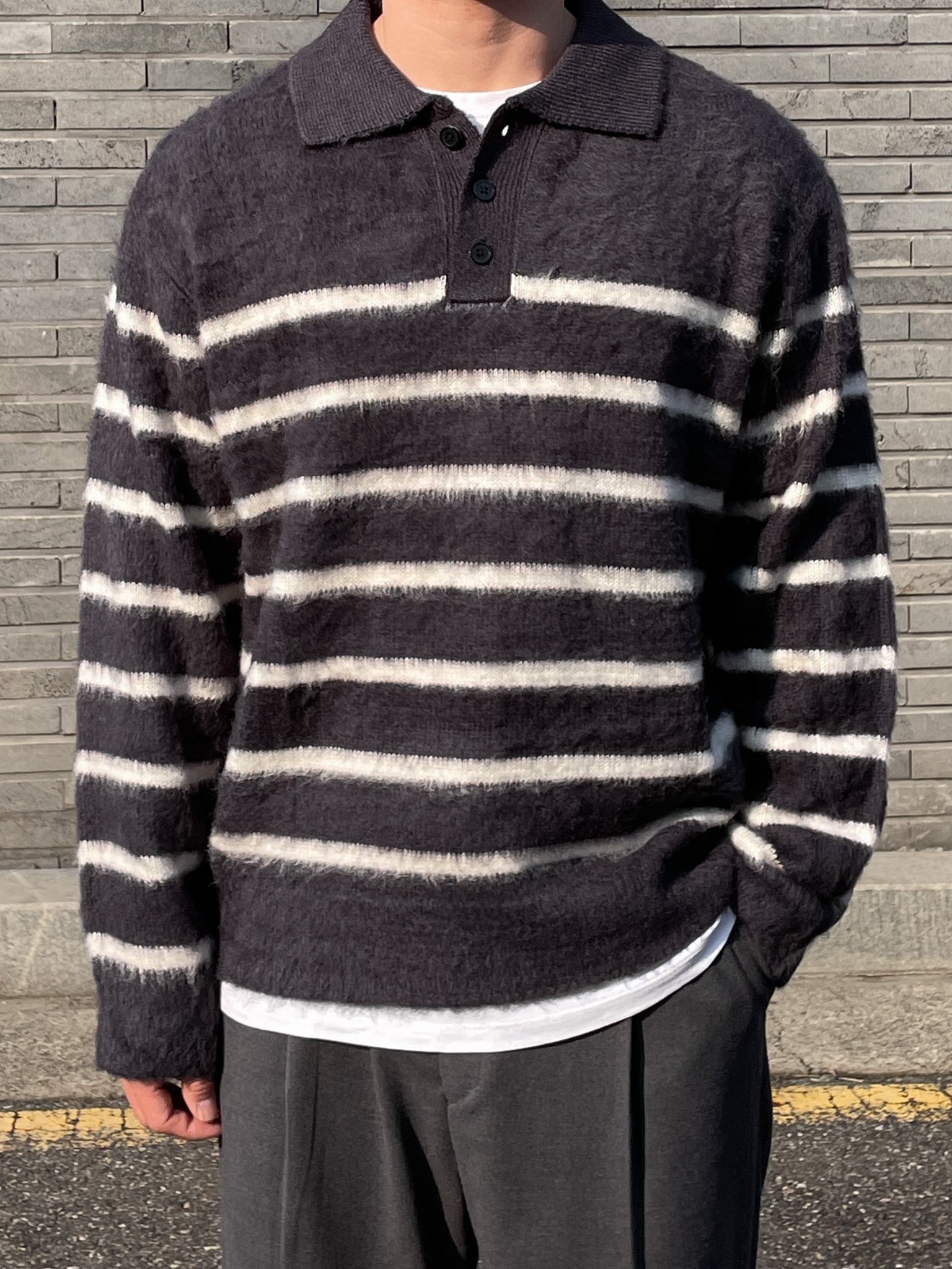 EF mohair stripe collar knit (5color)