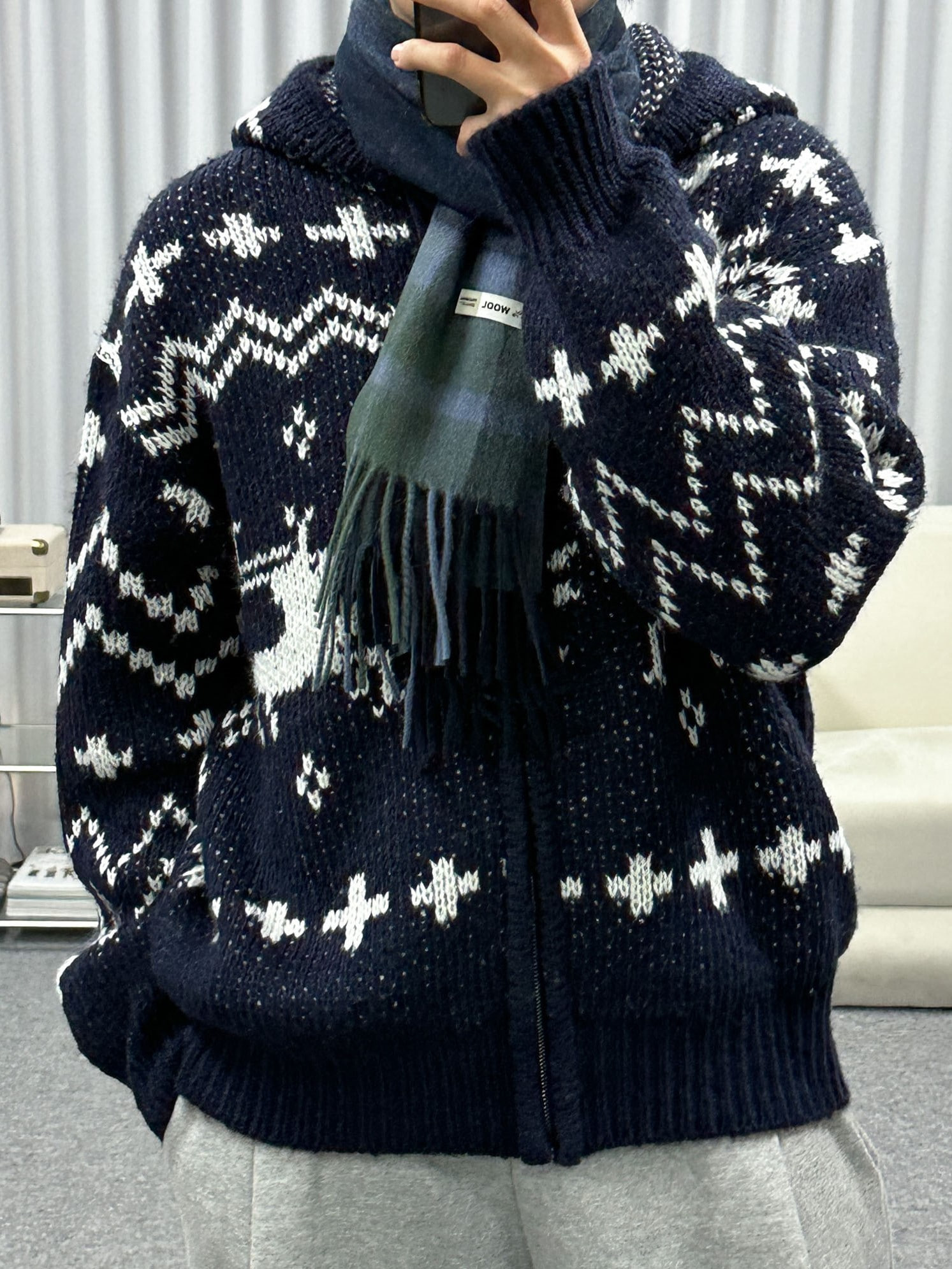 reo nordic hoodie zip-up knit (2color)